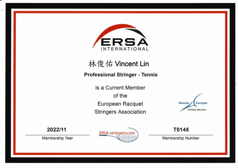 ERSA-Tennis Stringer Certificate